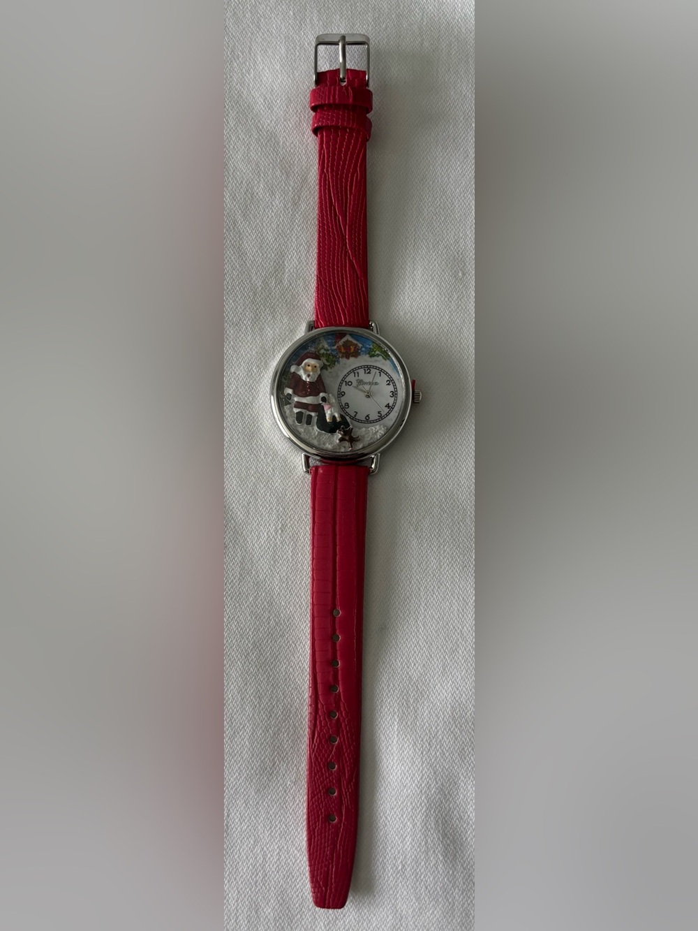 Geneva Santa Claus 3D Quartz with Red Leather Strap Watch